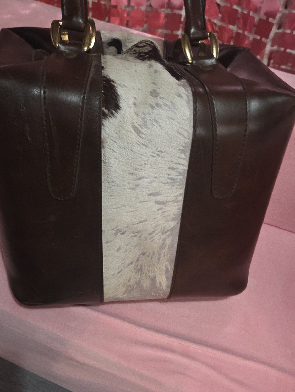Brown Leather & Cream Haircalf Tote Bag Handmade
